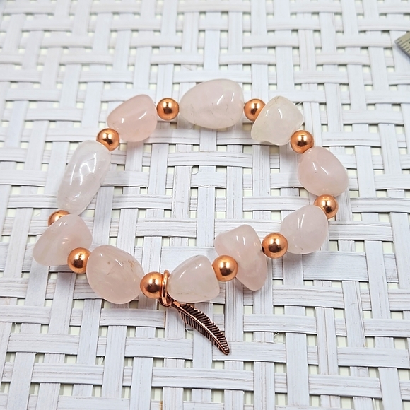 Hand Crafted Jewelry - Handmade rose quartz stretch bracelet
